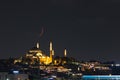 Islamic concept photo. Crescent moon and Suleymaniye Mosque. Royalty Free Stock Photo