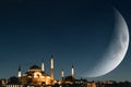 Islamic concept photo. Crescent moon with Suleymaniye Mosque Royalty Free Stock Photo