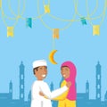 islamic couple lovers with garlands and moon