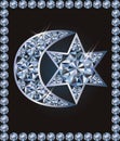 Islamic crescent and jewish David`s star symbols, vector Royalty Free Stock Photo