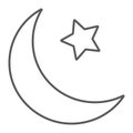 Islamic crescent thin line icon, arabic and islam, moon and star sign, vector graphics, a linear pattern on a white Royalty Free Stock Photo