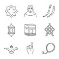 Islamic culture linear icons set