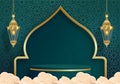 Islamic 3d podium round stage on color background