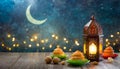 Islamic decoration background with Arabic lantern and moon, Eid al Fitr Adha, copy space template Royalty Free Stock Photo