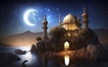Islamic decoration background with lantern and crescent moon luxury style, ramadan kareem, mawlid, iftar, isra miraj, eid al fitr Royalty Free Stock Photo