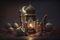 Islamic decoration background with lantern and crescent moon luxury style, ramadan kareem, mawlid, iftar, isra miraj, eid al fitr Royalty Free Stock Photo