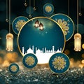 Islamic decoration background, luxury style, Ramadan Kareem, mawlid, iftar, isra miraj, eid al fitr adha, copy space text area. Royalty Free Stock Photo