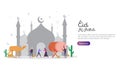 islamic design illustration concept for Happy eid al adha or sacrifice celebration event with people character for web landing