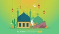 islamic design illustration concept for Happy eid al adha or sacrifice celebration event with people character for web landing