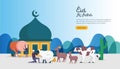 islamic design illustration concept for Happy eid al adha or sacrifice celebration event with people character for web landing