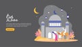 islamic design illustration concept for Happy eid al adha or sacrifice celebration event with people character for web landing