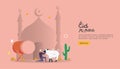 islamic design illustration concept for Happy eid al adha or sacrifice celebration event with people character for web landing