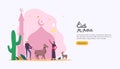 islamic design illustration concept for Happy eid al adha or sacrifice celebration event with people character for web landing