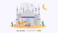 islamic design illustration concept for Happy eid al adha or sacrifice celebration event with people character for web landing