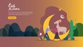 islamic design illustration concept for Happy eid al adha or sacrifice celebration event with people character for web landing