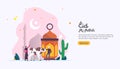 islamic design illustration concept for Happy eid al adha or sacrifice celebration event with people character for web landing