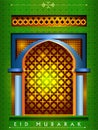 Islamic design mosque door and window for Eid Mubarak Happy Eid celebration background Royalty Free Stock Photo