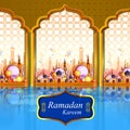 Islamic design mosque door and window for Ramadan Kareem Happy Eid celebration background Royalty Free Stock Photo