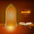 Islamic design mosque door and window for Ramadan Kareem Happy Eid celebration background Royalty Free Stock Photo