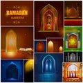 Islamic design mosque door and window for Ramadan Kareem Happy Eid celebration background