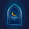 Islamic design mosque door and window for Ramadan Kareem Happy Eid celebration background Royalty Free Stock Photo