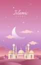 Islamic Event Greeting Card Mosque Night Sky Vector Design Template