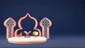 Islamic Festival Concept With 3D Holy Quran Book, Cannon, Dhol Drum, Mosque Arch And Copy Space On Blue