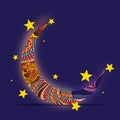 Islamic Festival Concept With Paisley Floral Crescent Moon And Stars On Blue