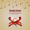 Islamic festival ramadan kareem celebration greeting card with holy book quraan