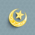 Islamic Festival of Sacrifice Greeting Card with Paper-Art Arabic Calligraphy of Eid-Ul-Adha Mubarak in Crescent Moon with Star Royalty Free Stock Photo