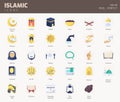 Islamic Flat Icon set, Islamic holiday symbols collection, vector