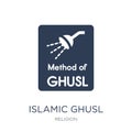 Islamic Ghusl icon. Trendy flat vector Islamic Ghusl icon on white background from Religion collection Royalty Free Stock Photo