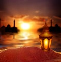 Islamic Greeting Cards for Muslim Holidays. Ramadan Kareem background.Eid Mubarak, greeting background with ÃÂolorful lanterns