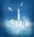 Muslim Holidays.Eid-Ul-Adha festival celebration . Ramadan Kareem background with mosque