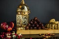 Islamic greeting Eid Mubarak cards for Muslim Holidays, fruits dates, pomegranate, nuts, figs