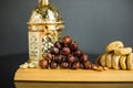 Islamic greeting Eid Mubarak cards for Muslim Holidays, fruits dates, pomegranate, nuts, figs Royalty Free Stock Photo