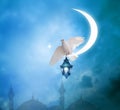 Islamic greeting Eid Mubarak cards for Muslim Holidays.Eid-Ul-Adha festival celebration . Ramadan Kareem background. Moon and