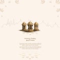 Islamic greeting ramadan kareem card design background with golden lanterns