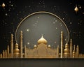 The Islamic greetings card design has a beautiful gold islamic background.