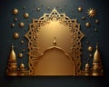 The Islamic greetings card design has a beautiful gold islamic background.