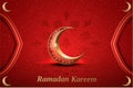 Islamic greetings ramadan kareem card design with red crescent moon