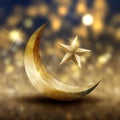 Islamic greetings ramadan kareem card design with crescent and star