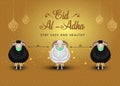Islamic Holiday Eid Al Adha Mubarak With Sheep wearing medicalmask. Design For Islam Festival Kurban Bayram Card or Poster. corona
