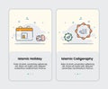 Islamic holiday and islamic caligraphy icons onboarding template for mobile ui user interface app application design