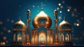 Islamic holiday Ramadan kareem event background, decorate with Arabic lantern, moon, crescent, and mosque dome. Generative AI Royalty Free Stock Photo