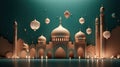 Islamic holiday Ramadan kareem event background, decorate with Arabic lantern, moon, crescent, and mosque dome. Generative AI Royalty Free Stock Photo