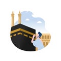 Islamic holy city mecca kaaba building concept, man praying near kaaba