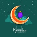 Islamic holy month of prayer, Ramadan Kareem celebration with crescent moon and Arabic lantern on green Royalty Free Stock Photo