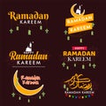 Islamic holy month of Ramadan Kareem Badges, emblems set with calligraphy or typography text. Arabic calligraphy translation in