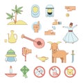 Islamic icons set, colourful muslim religion culture icons vector illustration.